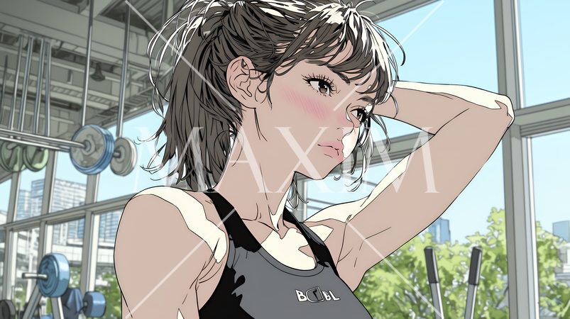 休日にジムで軽く運動する若い女性