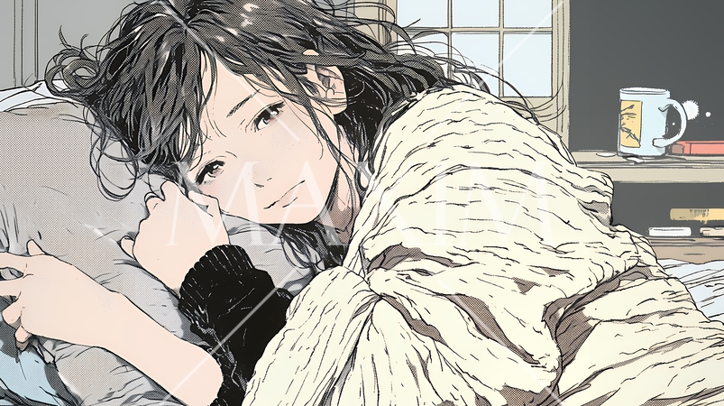 風邪でぐったりと寝込む、一人暮らしの女性