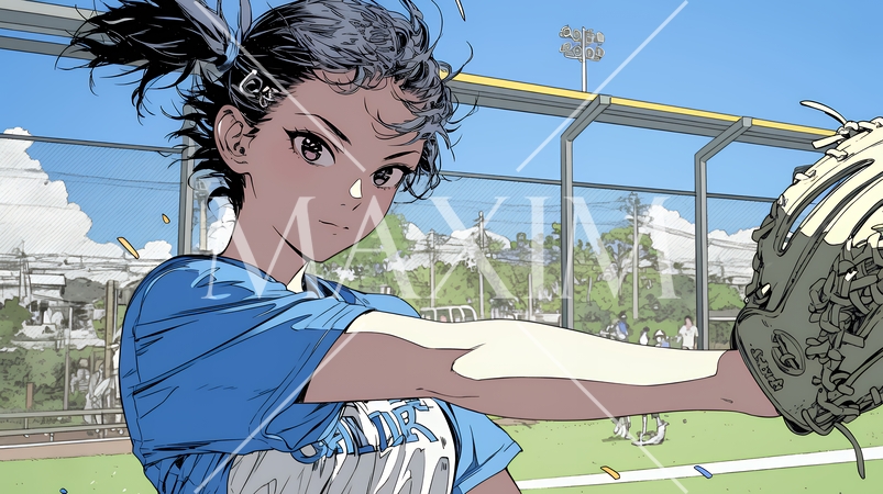 野球をしている若い女性