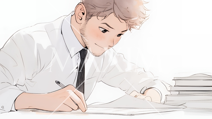 アイデアをまとめているビジネスパーソン（シンプルな色使い）