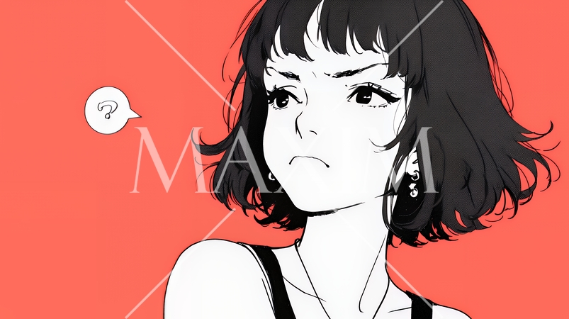 Noという表現を思いっきり顔に表しているる女性（シンプルな色使い）