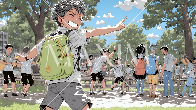 元気に駆け回っている小学生の男の子