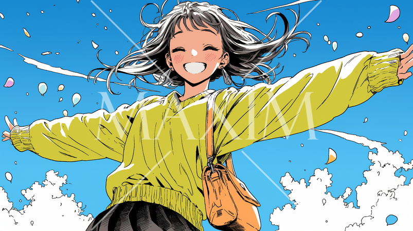 嬉しくて楽しくて飛び跳ねている若い女性