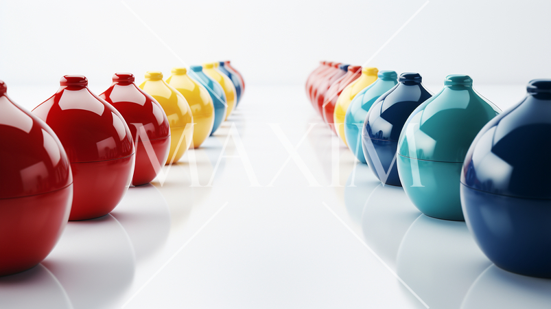 色とりどりのピカピカな陶器の整列