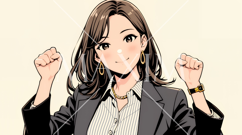 ガッツポーズ（拳を握って力強く）をしているビジネスウーマン