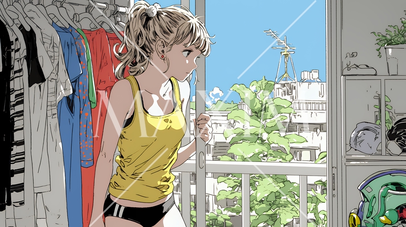 着ていく服をクローゼットから選ぶ若い女性