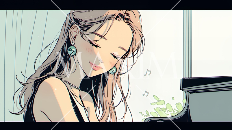 ピアノを弾いている若い女性