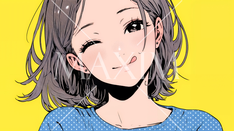 舌をちょっと出して（てへぺろ風）おどけている若い女性