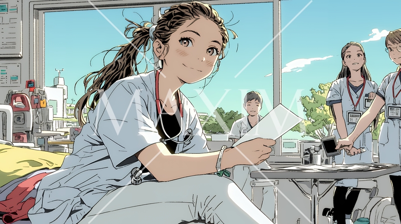 打ち合わせ（カンファレンス）に向かう看護師