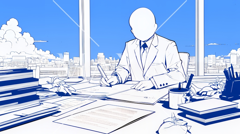 綿密なビジネス戦略を練っている男性（シンプルな色使い）