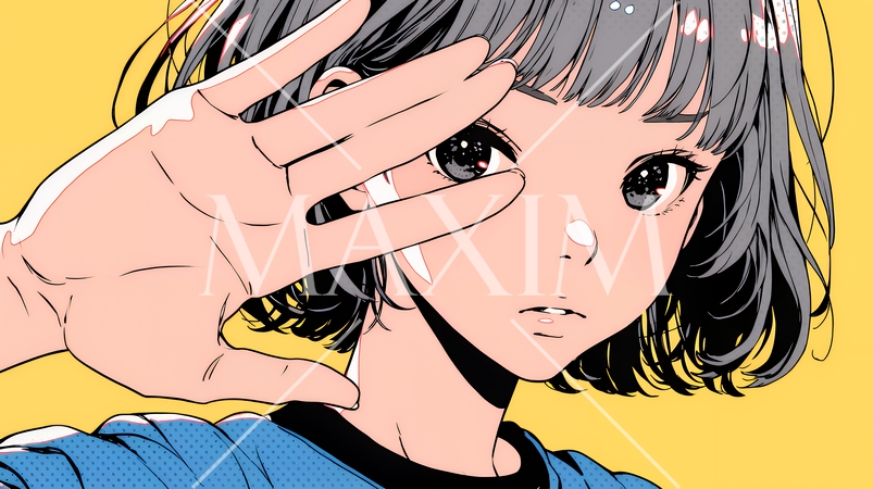 手のひらを相手に向けて見せるジェスチャーをして拒否の意思を表している若い女性