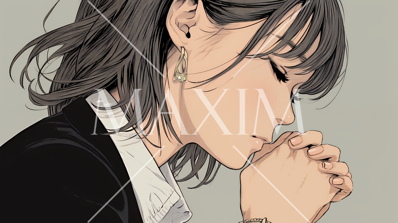 ミスやトラブルを反省して謝る若い女性｜申し訳なさそうな表情のビジネスイメージイラスト