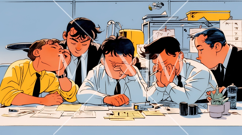 深夜残業で疲弊する会社員｜過労とストレスに悩むビジネスパーソン（ブラック企業イメージ）