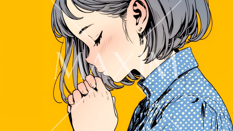 手を合わせてお祈りをしている若い女性