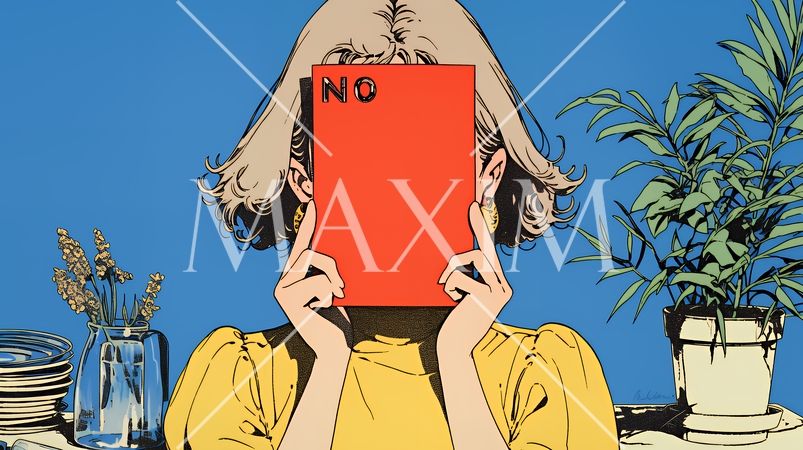 Noのレッドカードサインを出している女性