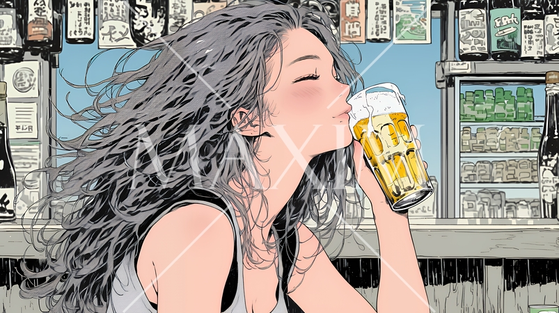 ビールを飲んでいる女性