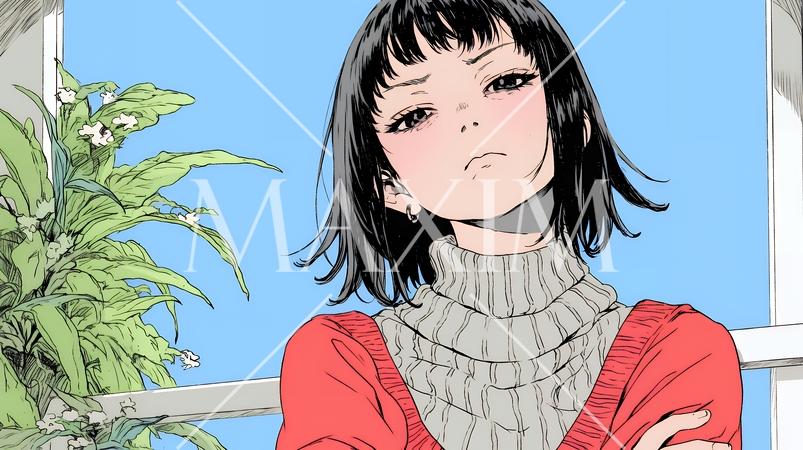 頬を膨らませ、腕を組んでイライラしている女性