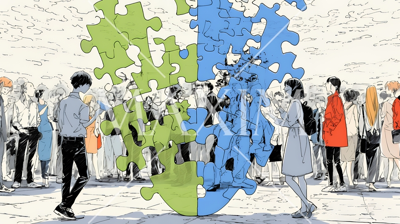 みんな社会のピースなんだよ：秩序ある社会生活をしている反面、独自性が喪失している。