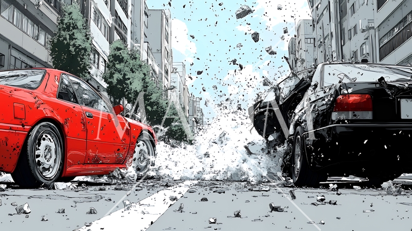 街中での自動車事故