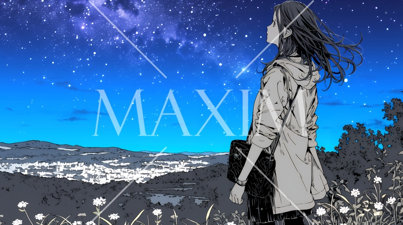 星空を眺めている若い女性