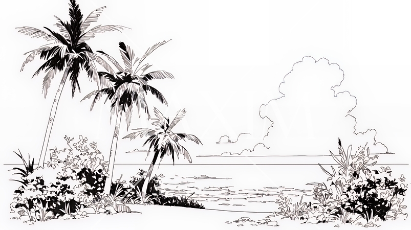 夏のビーチの風景（シンプルな色使い）