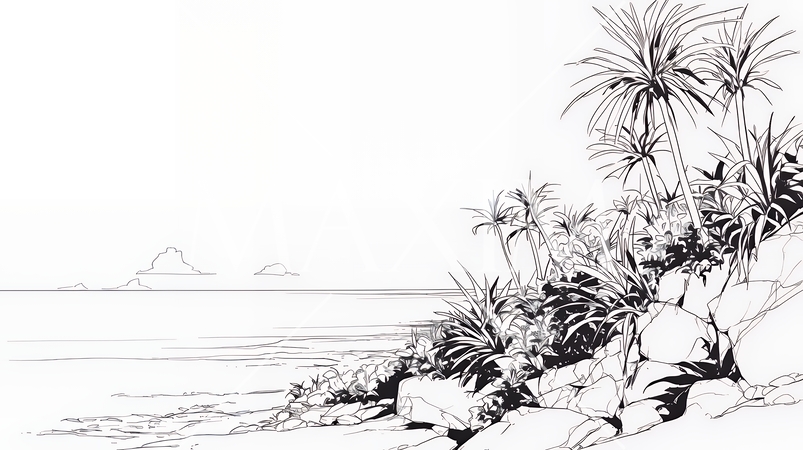 夏のビーチの風景（シンプルな色使い）