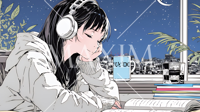 資料（本）を読みながら、うとうと眠ってしまう若い女性