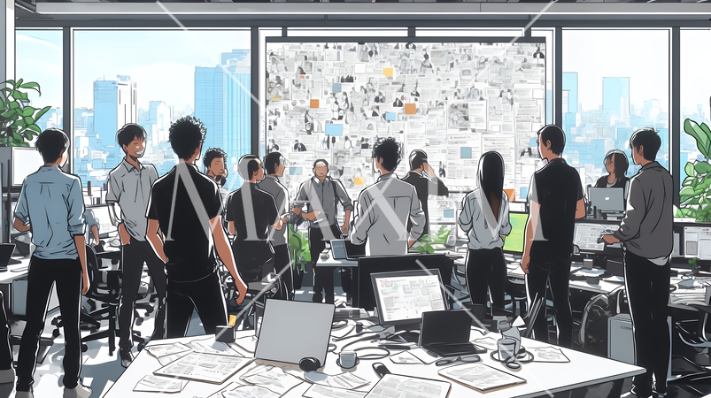 チームワークで課題を解決しているビジネスパーソンたち