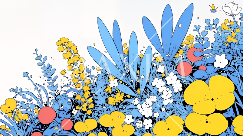 花をモチーフにしたジオメトリックな白色バックの背景画