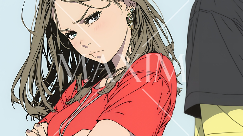 「ふん！」という表情でそっぽを向いている若い女性