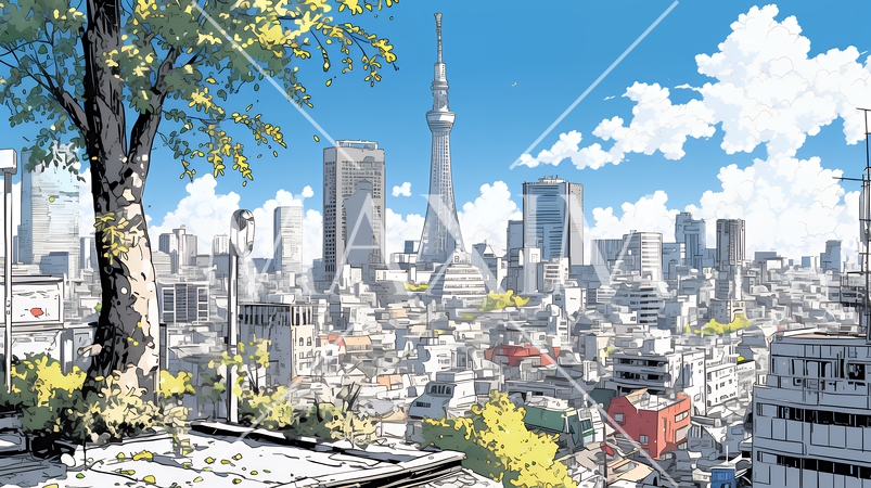 都市の町並みと青空