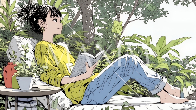 デジタルデトックス：電子機器から解放され、自然の中で読書を楽しむ女性