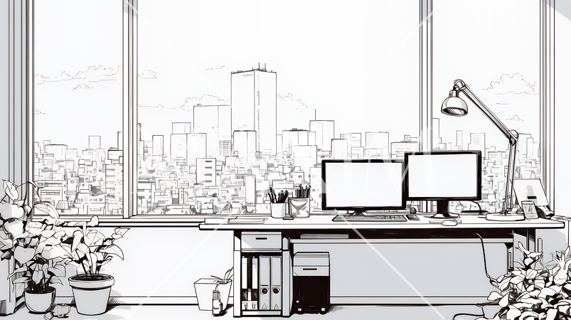 近代的なオフィス空間（シンプルな色使い）