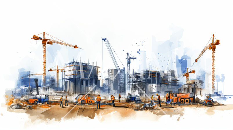 都心のビル建設現場、プロジェクト管理。