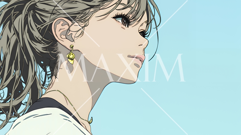 じっと遠くを見つめている若い女性