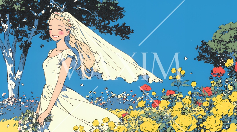 白いウェディングドレスを着ている花嫁：ジューンブライド