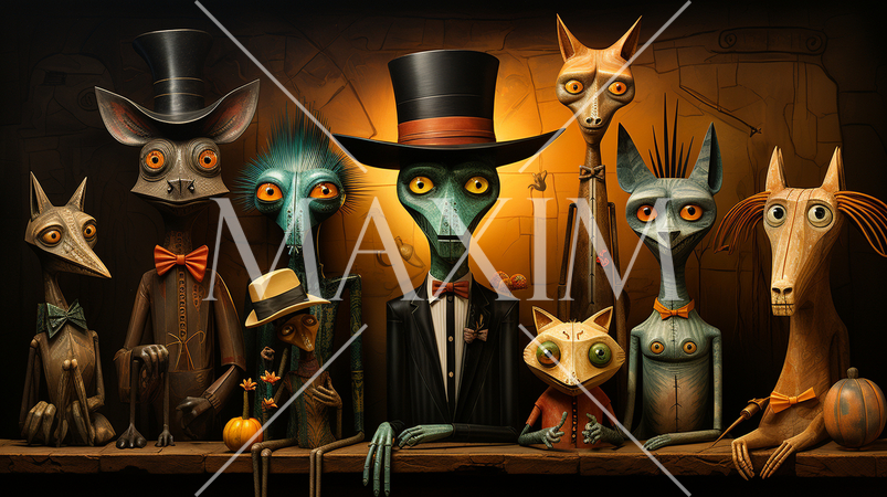 キュービズムな表現のハロウィンパーティ