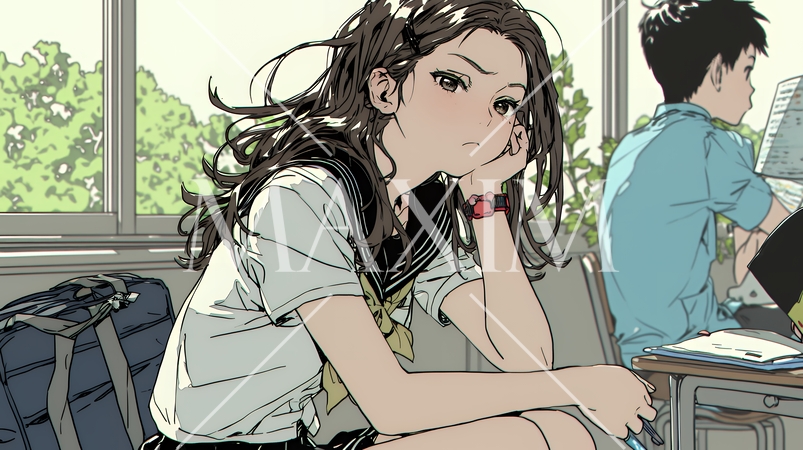 「つまんないの」と不貞腐れている制服を着た女子高生