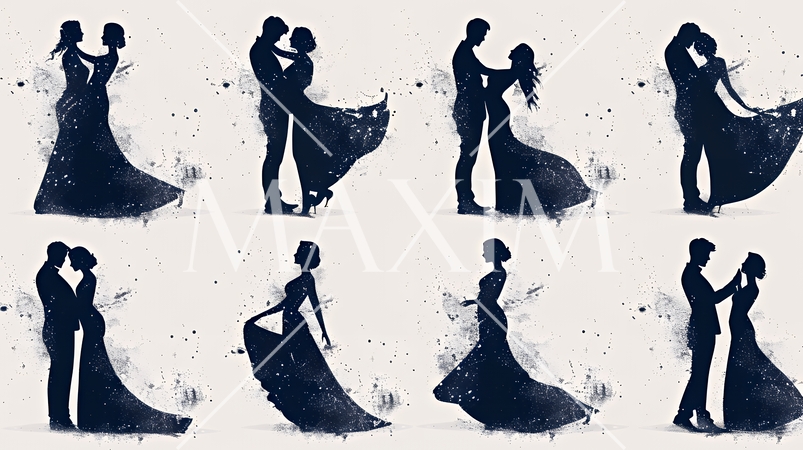 社交ダンスを楽しむ人たちのシルエット｜優雅でエレガントなボールルームダンスイメージ