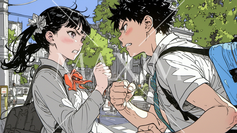 喧嘩(口論）している高校生カップル