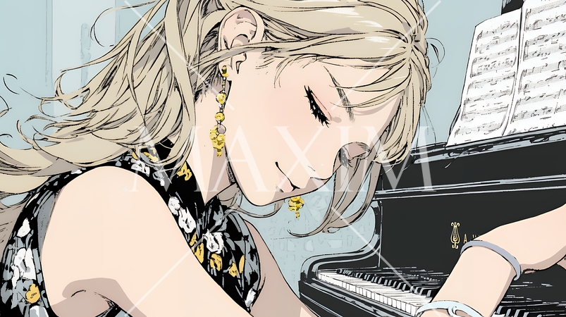 ピアノを弾いている若い女性