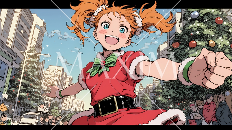 クリスマスファッションの若い女性