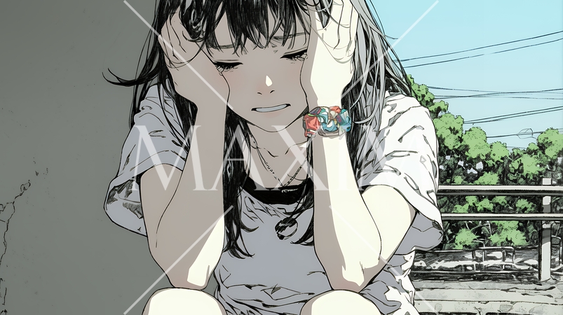 悔しがっている女性：一人座り、後悔と苛立ちをあらわにする苦悩した女性