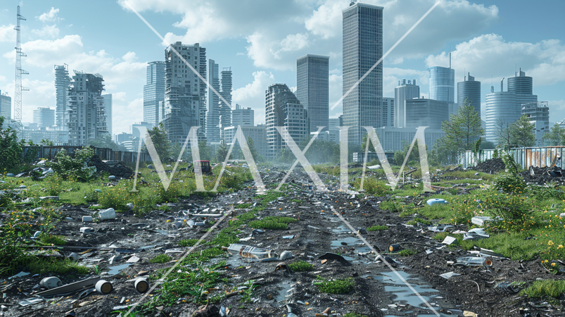 修繕されず放置されたビル群と開発放棄の空き地のある荒廃した都市