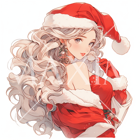 サンタクロースのコスプレをしている若い女性