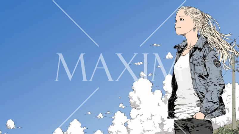 遠くの空を見つめている若い女性