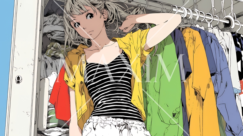 クローゼットを開いて着替えをしようとしている若い女性