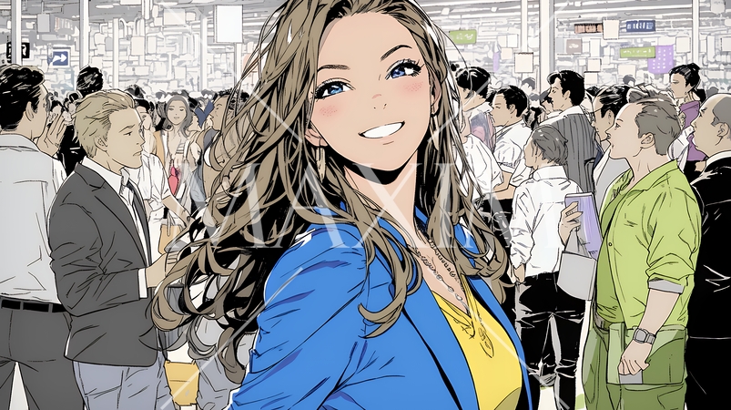 ビジネスフェアに参加しているビジネスウーマン