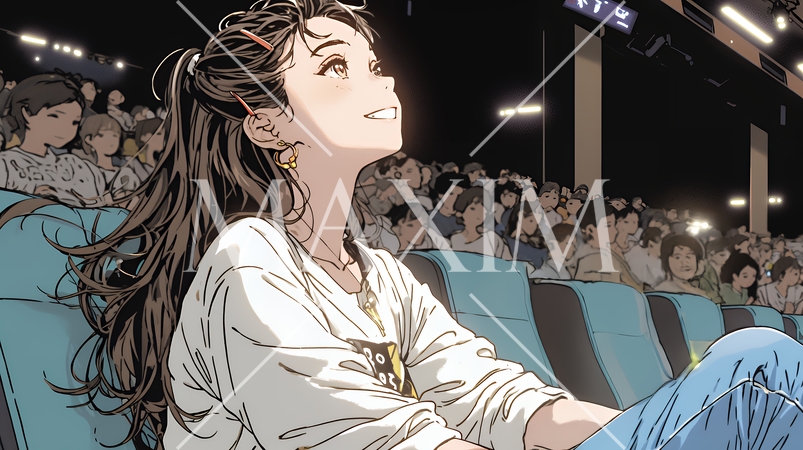 映画や演劇を鑑賞している若い女性