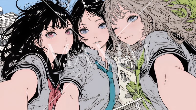 スマホで自撮りしている若い女友達